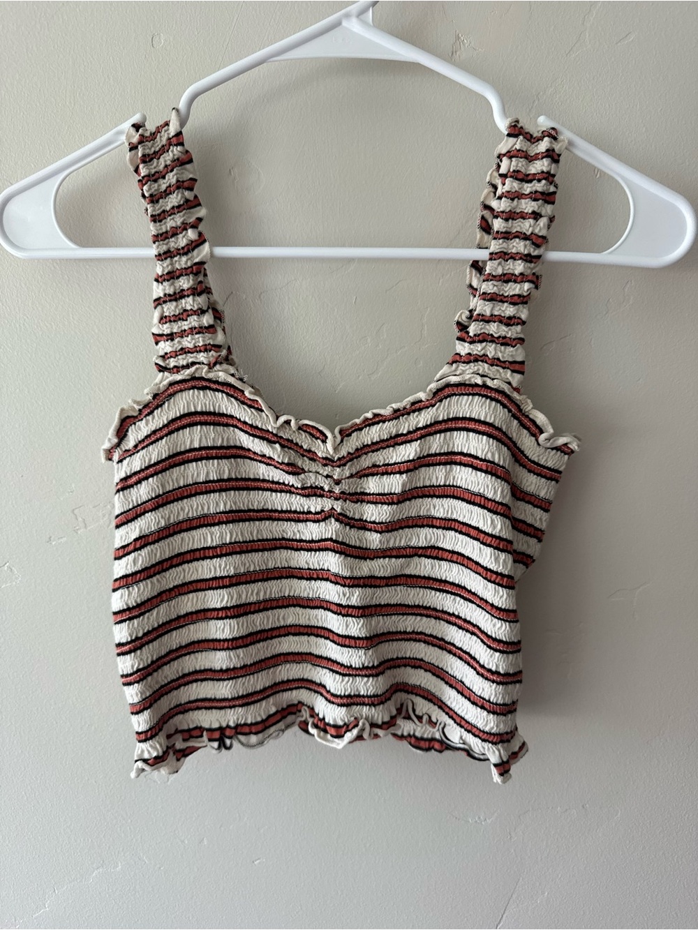 Billabong Smocked Stripe Crop Top - Cream, Rust & Black